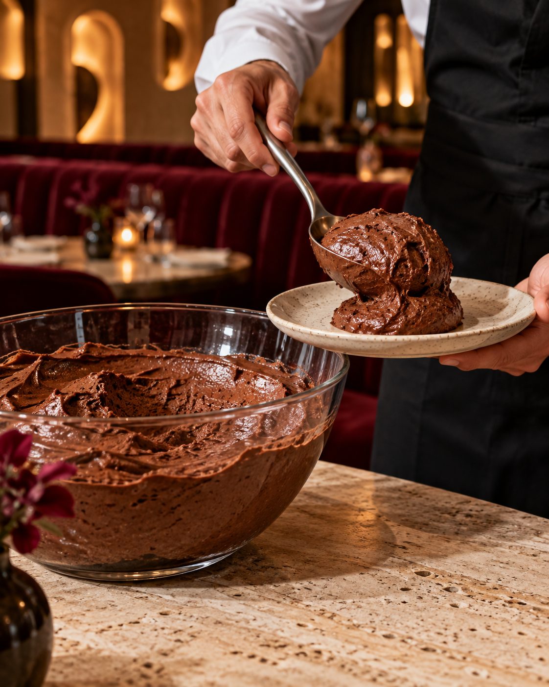 Mousse au chocolat servie à la louche